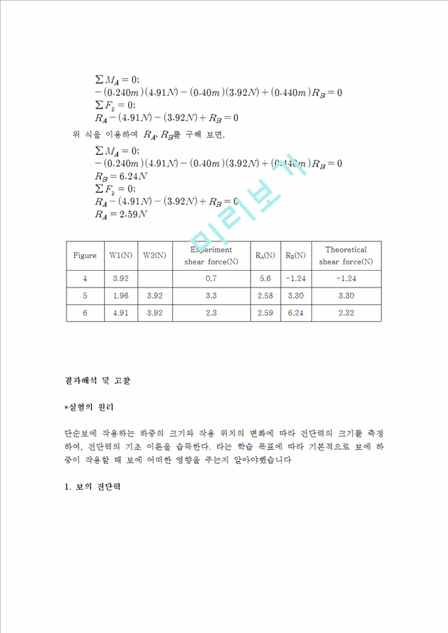 [자연과학] 실험보고서 - 보의 전단력 측정.hwp